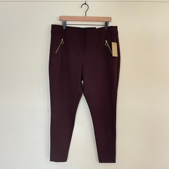 NWT Worthington Chocolate Brown Skinny Ankle Pants with Gold Zip Details, Sz 14 - Picture 2 of 7